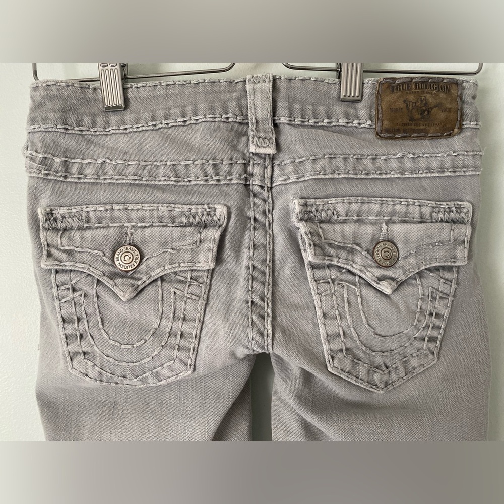 True Religion Billy Super T Denim Jeans Grey Thick Stitching Size 25 Statement